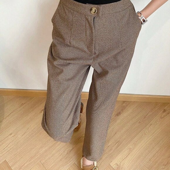 Brown Casual Women's Slim Fit Long Pants - Picture 6 of 6